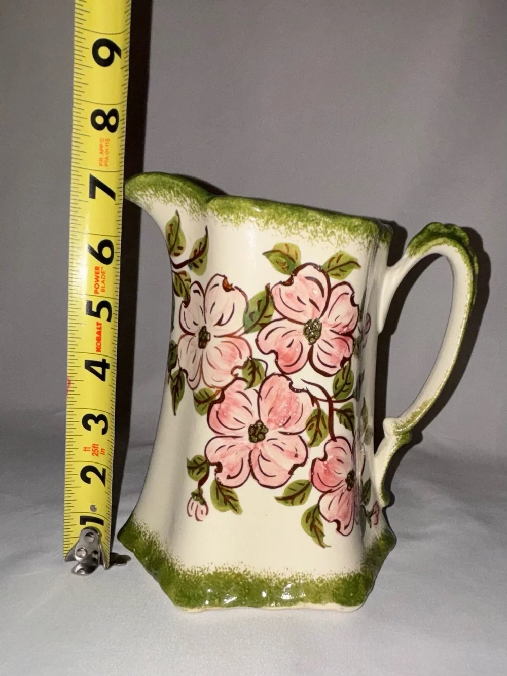 Vintage Cash Family Pottery Pink Dogwood Flower Pitcher Mid-Century Tennessee